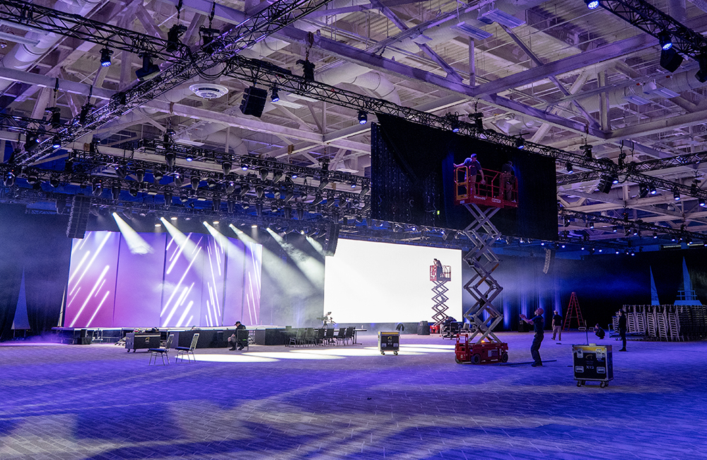 behind the scenes image of an event being set up for a blog about event logistics